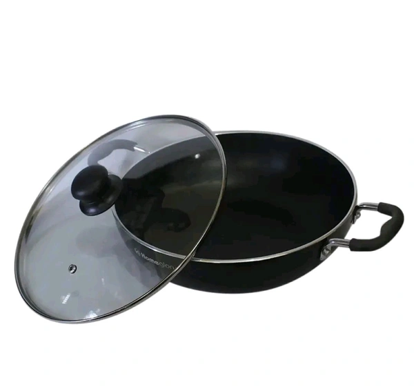 CROSS PAN Non Stick Kadai With 3 Way Non Stick Coating 24Cm Induction And Gas Stove Compatible Aluminum Black Granite Finish