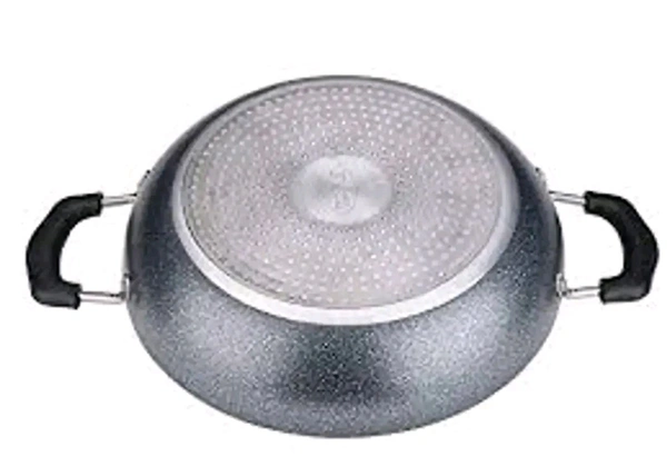 CROSS PAN Non Stick Kadai With 3 Way Non Stick Coating 24Cm Induction And Gas Stove Compatible Aluminum Black Granite Finish