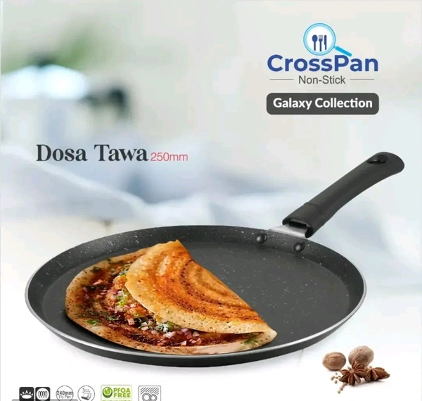 CROSS PAN  Non Stick Dosa Tawa Roti Tawa Big Size Dia Size 25Cm Induction And Gas Stove Compatible Aluminum Black Granite Finish