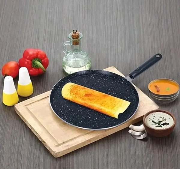CROSS PAN  Non Stick Dosa Tawa Roti Tawa Big Size Dia Size 25Cm Induction And Gas Stove Compatible Aluminum Black Granite Finish