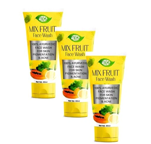 Meghdoot  MEGHDOOT HERBAL MIX FRUIT FACE WASH 60ML (PACK OF 03) Professional Face Wash 