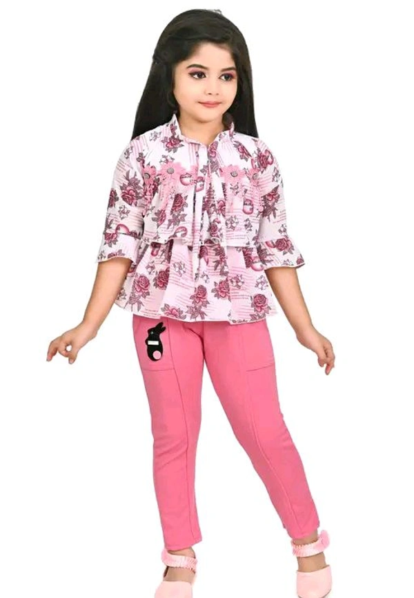 Sagun Dresses Pista Printed Beautiful Design Top and Trousers Set| Long Sleeve Top and Stretchable Bottom Set For Baby Girls, Kids - Pink Flamingo, 2-3 Yr