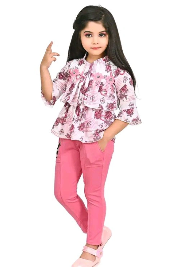 Sagun Dresses Pista Printed Beautiful Design Top and Trousers Set| Long Sleeve Top and Stretchable Bottom Set For Baby Girls, Kids - Pink Flamingo, 5-6 Yr