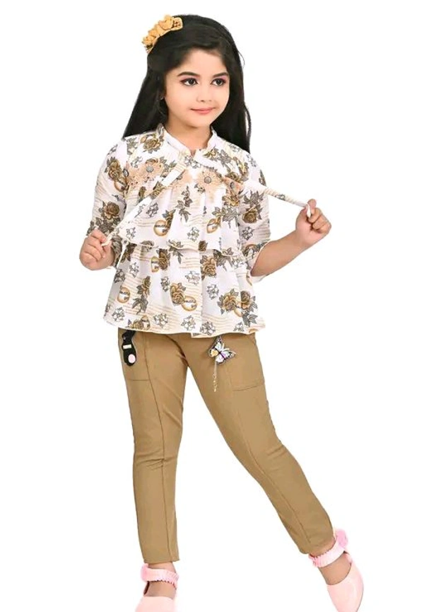 Sagun Dresses Pista Printed Beautiful Design Top and Trousers Set| Long Sleeve Top and Stretchable Bottom Set For Baby Girls, Kids - Raw Sienna, 6-12 Months