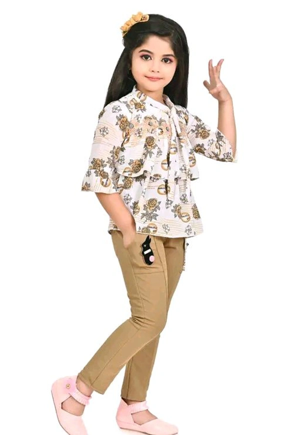 Sagun Dresses Pista Printed Beautiful Design Top and Trousers Set| Long Sleeve Top and Stretchable Bottom Set For Baby Girls, Kids - Raw Sienna, 8-9 Yr