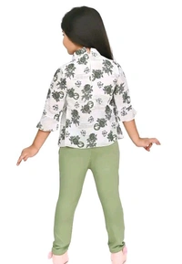 Sagun Dresses Pista Printed Beautiful Design Top and Trousers Set| Long Sleeve Top and Stretchable Bottom Set For Baby Girls, Kids - Snowy Mint, 6-7 Yr