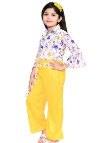SAGUN DRESSES Chiffon Printed Top and Plazzo Top and Plazzo Sets for Kids' Perfect Party Look Dress - Yellow, 6-7 Yr