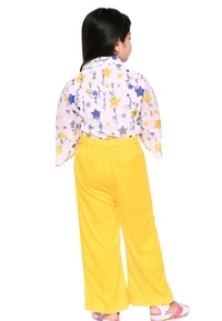 SAGUN DRESSES Chiffon Printed Top and Plazzo Top and Plazzo Sets for Kids' Perfect Party Look Dress - Yellow, 7-8yr