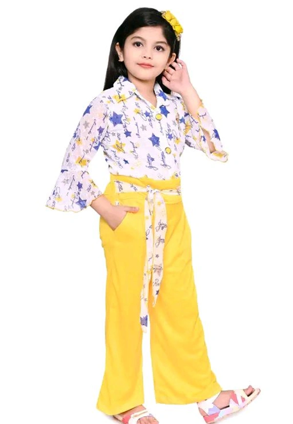 SAGUN DRESSES Chiffon Printed Top and Plazzo Top and Plazzo Sets for Kids' Perfect Party Look Dress - Yellow, 9-10 Yr
