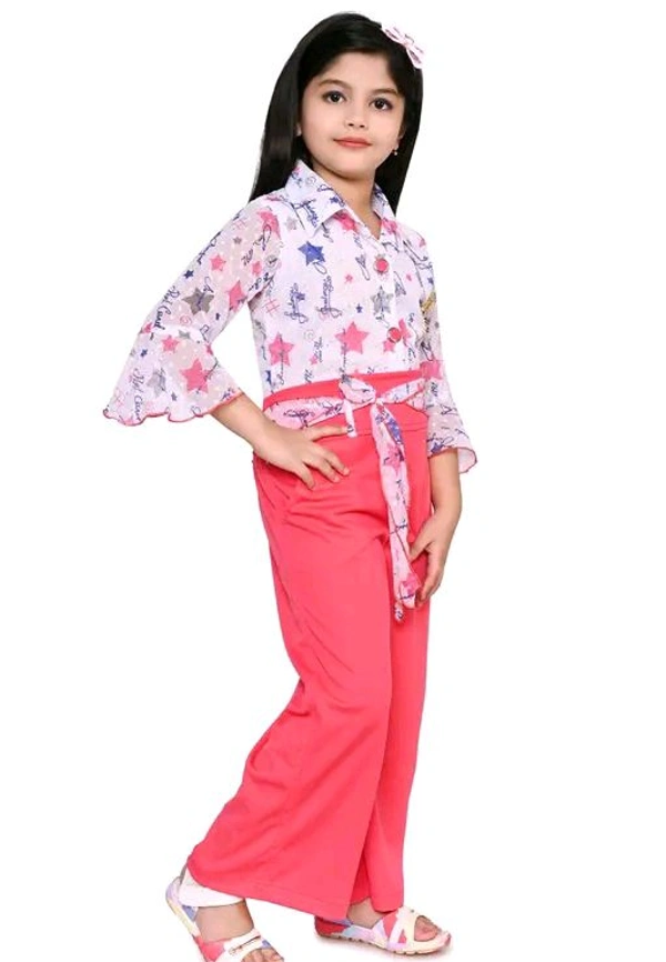 SAGUN DRESSES Chiffon Printed Top and Plazzo Top and Plazzo Sets for Kids' Perfect Party Look Dress - Red Orange, 7-8yr