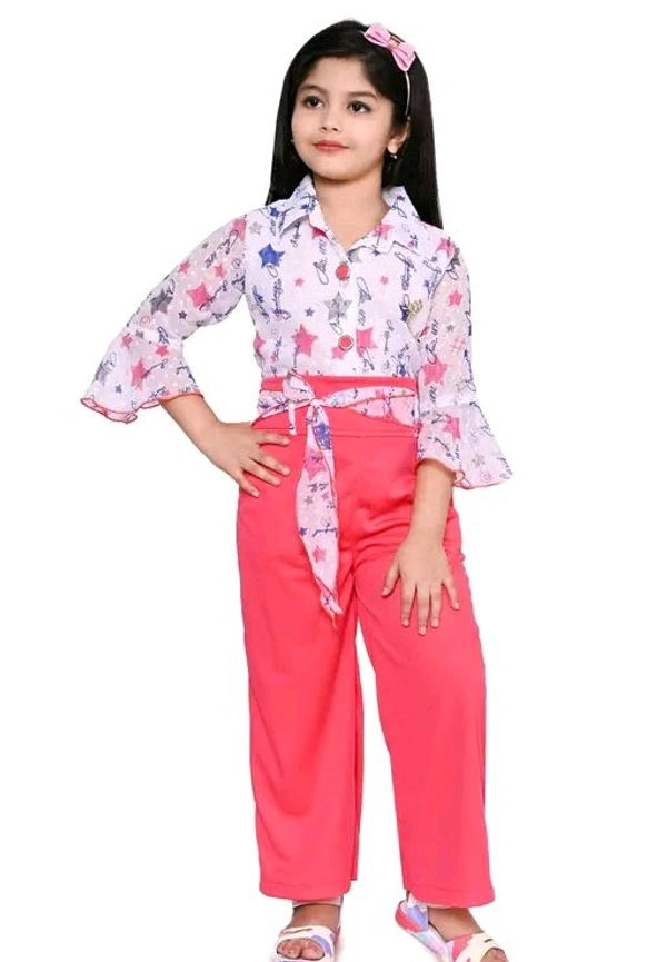SAGUN DRESSES Chiffon Printed Top and Plazzo Top and Plazzo Sets for Kids' Perfect Party Look Dress - Red Orange, 8-9 Yr