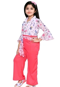 SAGUN DRESSES Chiffon Printed Top and Plazzo Top and Plazzo Sets for Kids' Perfect Party Look Dress - Red Orange, 8-9 Yr