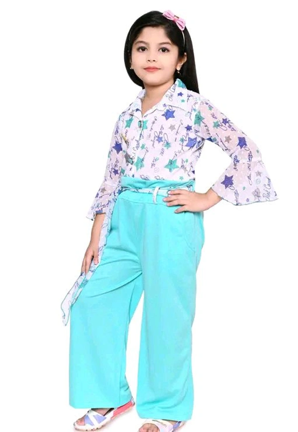 SAGUN DRESSES Chiffon Printed Top and Plazzo Top and Plazzo Sets for Kids' Perfect Party Look Dress - Green, 4-5 Yr