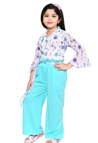 SAGUN DRESSES Chiffon Printed Top and Plazzo Top and Plazzo Sets for Kids' Perfect Party Look Dress - Green, 8-9 Yr