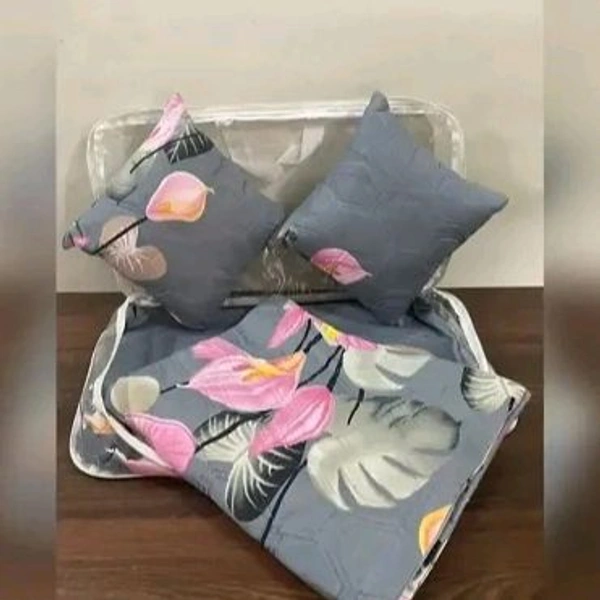 Classic Glace Cotton Printed 1 Double Bedsheet With 2 Quilted Pillow Covers And 2 Cushion Cover - Queen