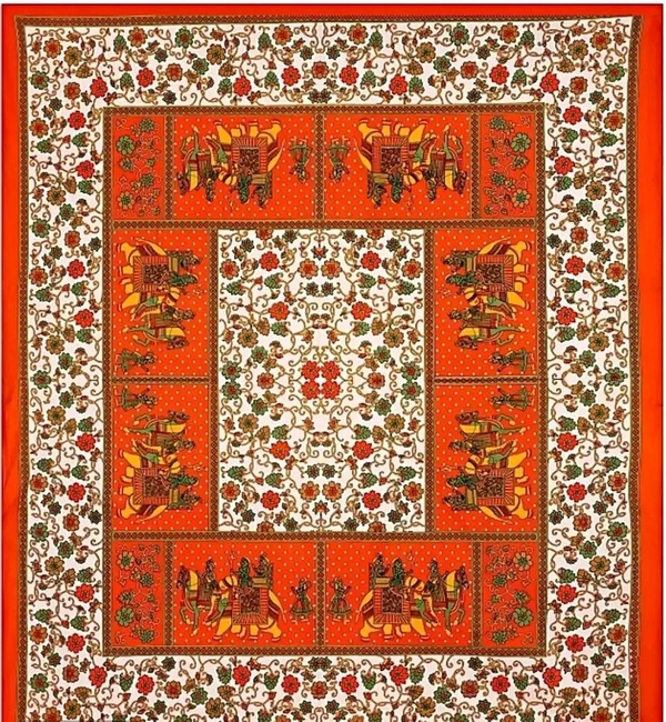 Elegant Cotton Printed Double Bedsheet With Pillow Covers *Pack Of 1 Double Bedsheet With 2 Pillow Covers - Web Orange
