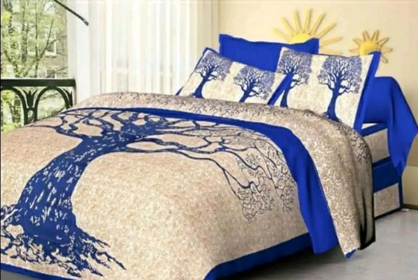 Cotton multicoloured Printed double Bedsheet With Two Pillow Covers - Double