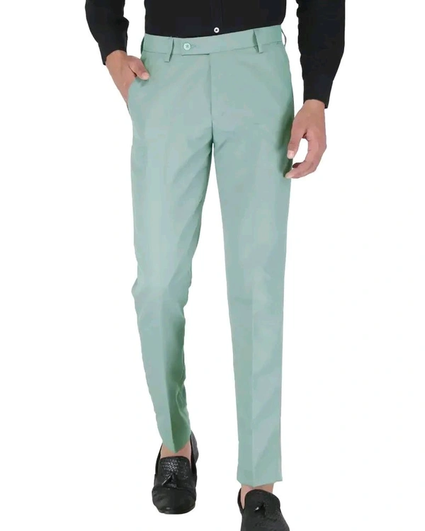 Polyester Mid Rise Formal Trousers For Men - Jungle Mist, 30