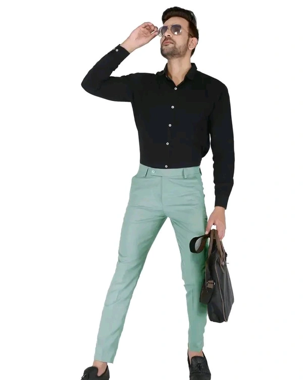 Polyester Mid Rise Formal Trousers For Men - Jungle Mist, 34