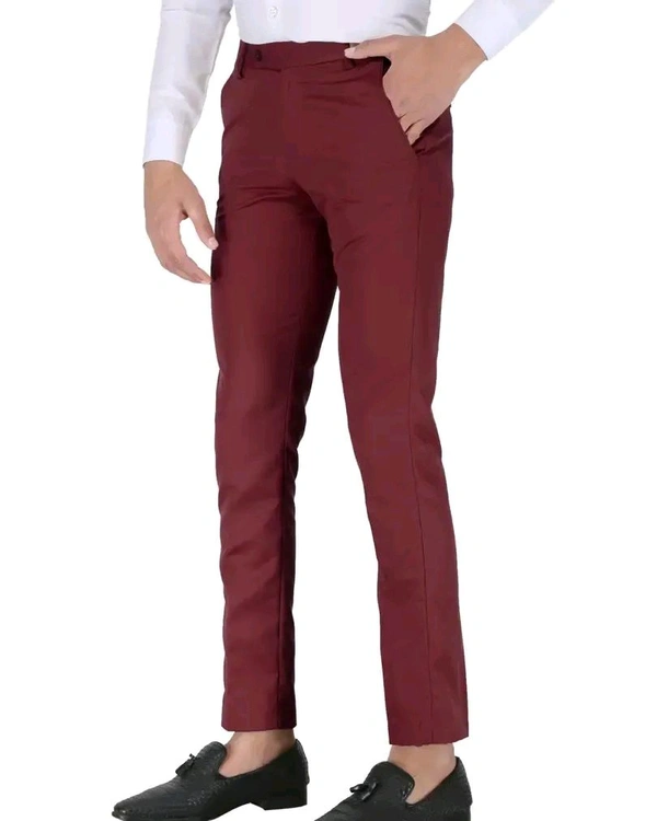 Polyester Mid Rise Formal Trousers for men - Maroon, 30
