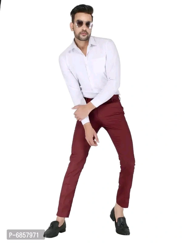 Polyester Mid Rise Formal Trousers for men - Maroon, 32