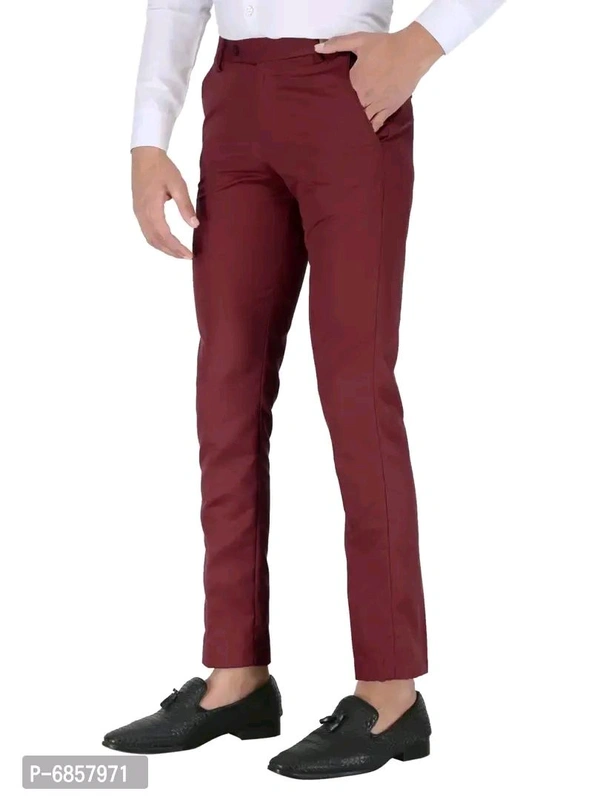 Polyester Mid Rise Formal Trousers for men - Maroon, 32