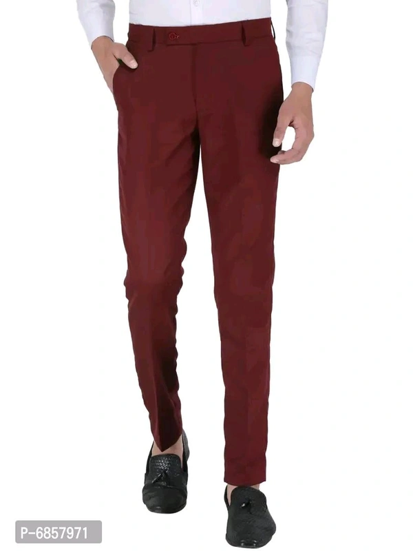 Polyester Mid Rise Formal Trousers for men - Maroon, 32