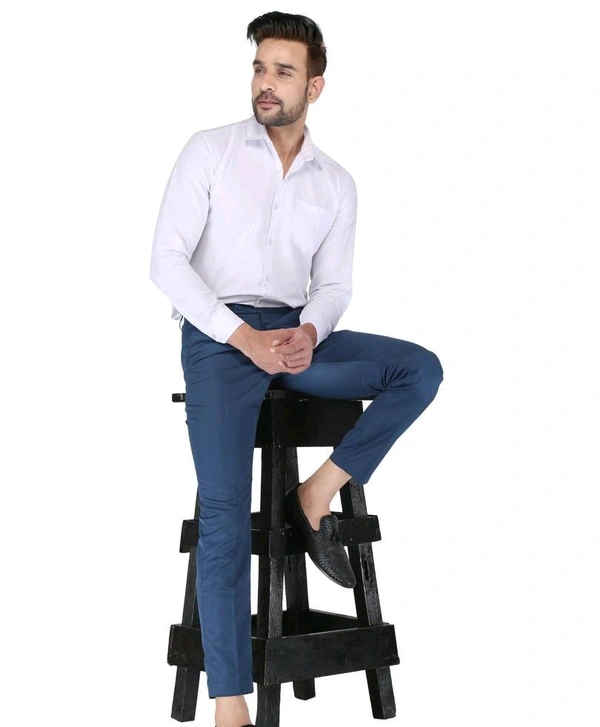 Polyester Mid Rise Formal Trousers for men - Navy Blue, 34