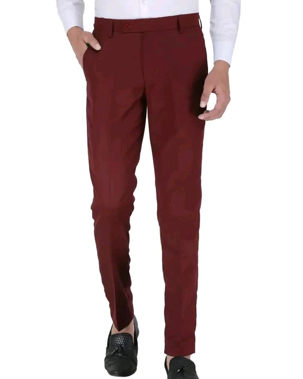 Polyester Mid Rise Formal Trousers for men - Maroon, 36