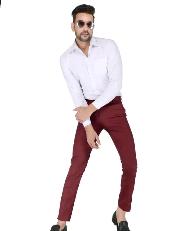 Polyester Mid Rise Formal Trousers for men - Maroon, 44