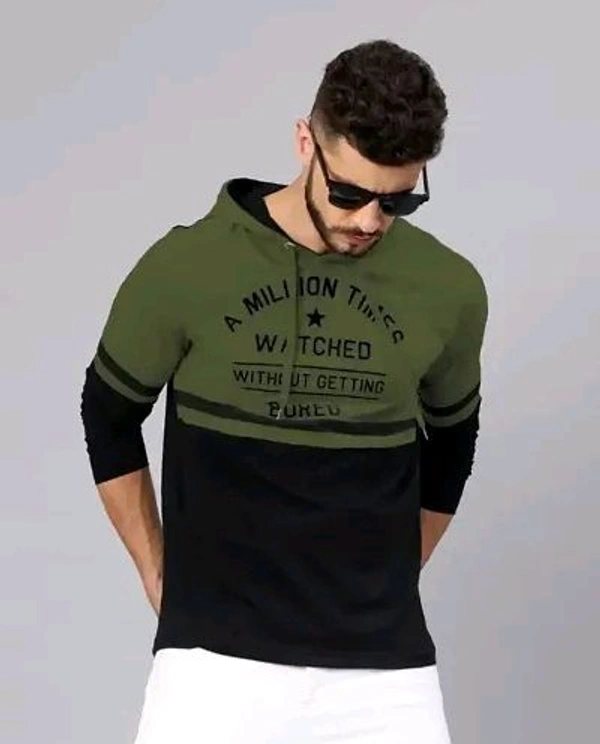 Trending Mens Full Sleeves Hooded T Shirt - Green, L