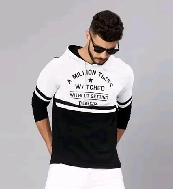 Trending Mens Full Sleeves Hooded T Shirt - White, XL