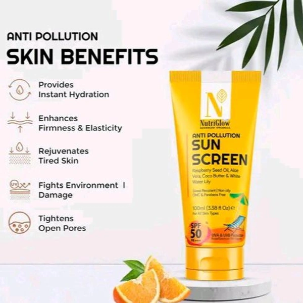 Nutriglow  Advanced Organics Anti Pollution SunScreen UVA & UVB Protection SPF 50 PA+++ (100 ml)
