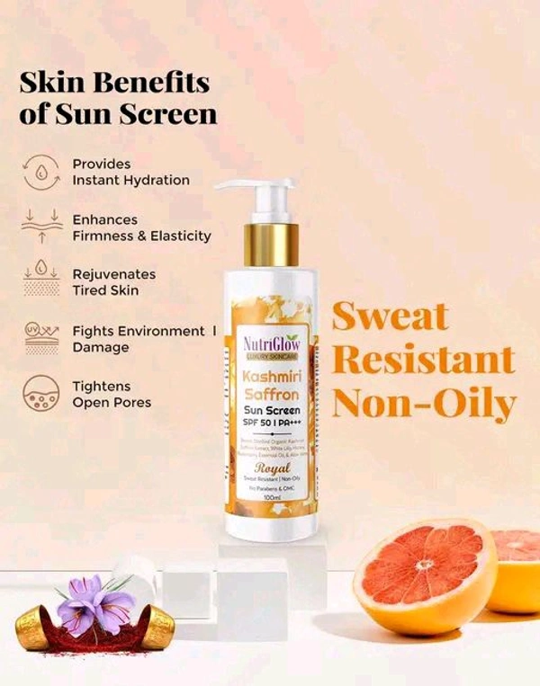 Nutriglow  NutriGlow Kashmiri Saffron Sunscreen 50 PA+++ Protects From Sun Tan With Broad Spectrum, Paraben and Sulphate Free, 100 ml each (Pack of 2)