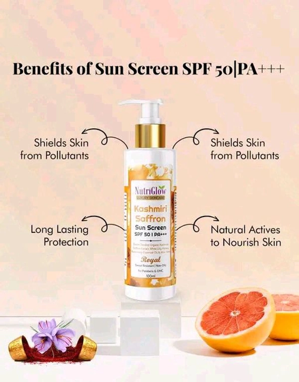 Nutriglow  NutriGlow Kashmiri Saffron Sunscreen 50 PA+++ Protects From Sun Tan With Broad Spectrum, Paraben and Sulphate Free, 100 ml each (Pack of 2)