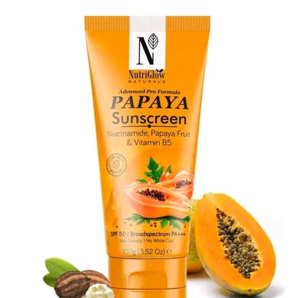 Nutriglow NutriGlow NATURAL'S Advanced Pro formula Papaya Sunscreen Spf 50, No White Cast, All Skin types, 100 gm