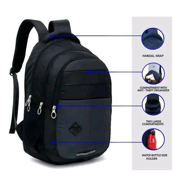 Bagwala Backpack Durable Backpack Casual Large-Capacity Male Travel Junior High School India Version Female Student Trendy Bags - Black