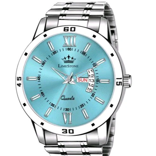 Lime Stone LIMESTONE Day and Date Function Ice Blue Dial Steel Chain Trending Quartz Analog Watch - For Men LS3235