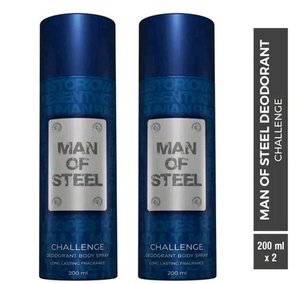 Denver Man of Steel Challenge Long Lasting Deodorant for Men, Pack of 2 (200ml each)