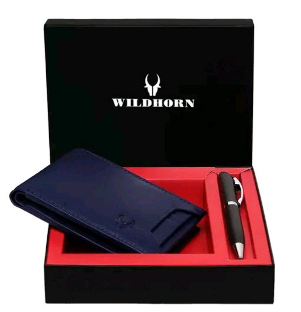 Hornwild WILDHORN Men's RFID Protected Leather Wallet and Pen Combo
