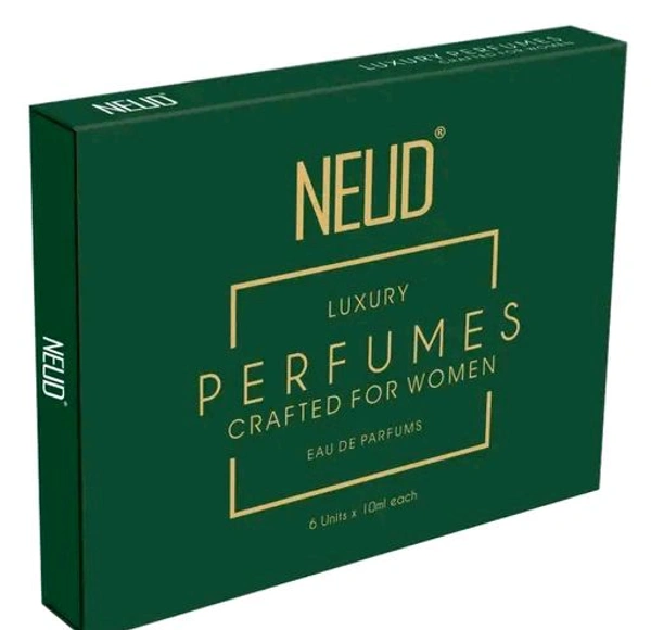 Neud NEUD Luxury Eau De Perfume Gift Set 6 x 10 ml for Women |Eau De Parfums Fruity, Rosemary, Floral, Sandalwood, lavender, Jasmine Scent | Long Lasting Fragrance EDP Set