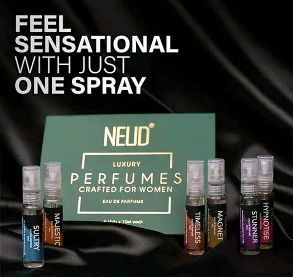 Neud NEUD Luxury Eau De Perfume Gift Set 6 x 10 ml for Women |Eau De Parfums Fruity, Rosemary, Floral, Sandalwood, lavender, Jasmine Scent | Long Lasting Fragrance EDP Set