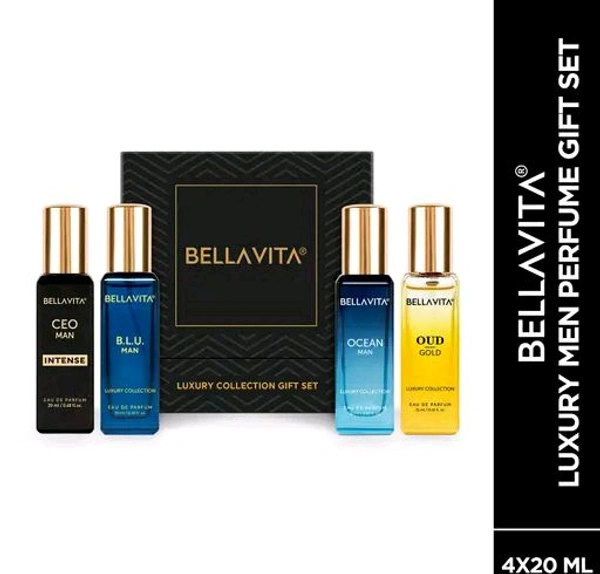 Bella Vita Men's Luxury Collection Gift Set 4x20 ml (CEO Man Intense,BLU Man,Ocean Man, OUD Gold) (Pack of 4)