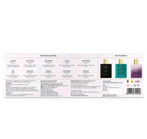 Bella Vita Luxury Unisex Trial Perfumes Gift Box for Men and Women (Pack of 10x5 ML Each)