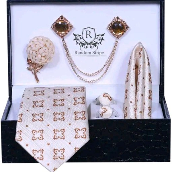 Necktie with Pocket square Lapel Pin Flawer and Brooch & Cufflinks Pair set