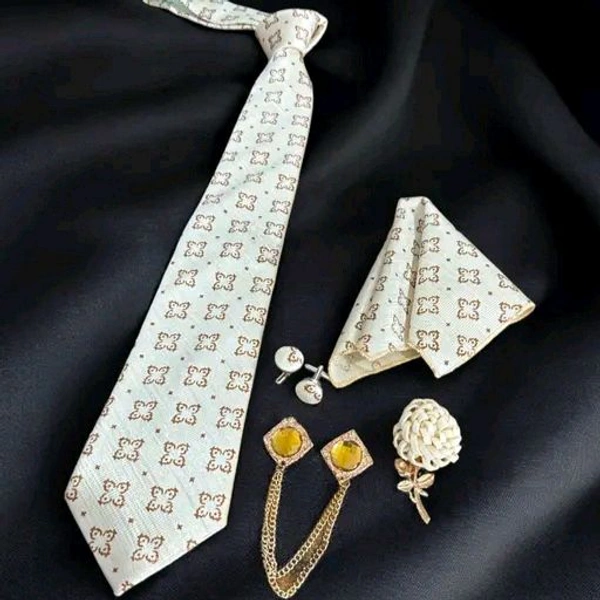 Necktie with Pocket square Lapel Pin Flawer and Brooch & Cufflinks Pair set