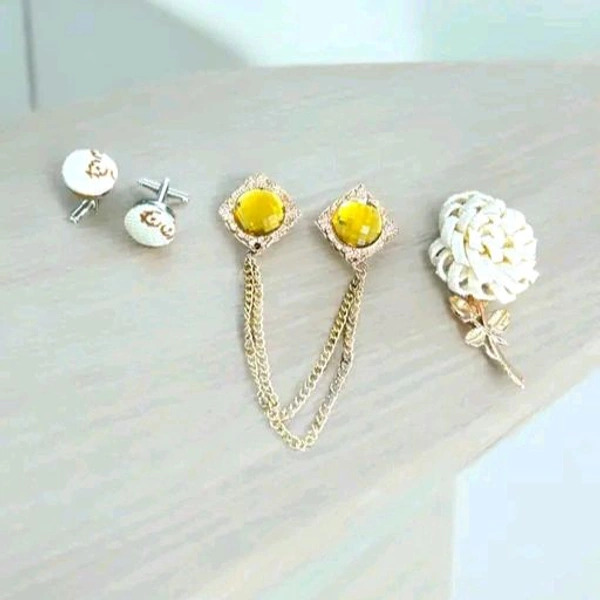 Necktie with Pocket square Lapel Pin Flawer and Brooch & Cufflinks Pair set