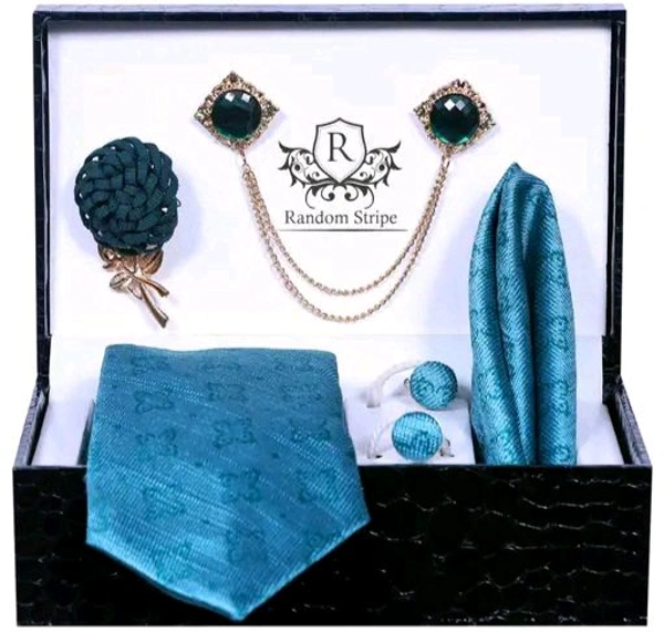 Necktie with Pocket square Lapel Pin Flawer and Brooch & Cufflinks Pair set