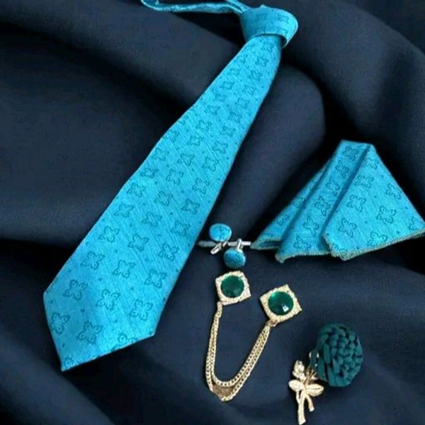 Necktie with Pocket square Lapel Pin Flawer and Brooch & Cufflinks Pair set