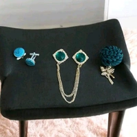 Necktie with Pocket square Lapel Pin Flawer and Brooch & Cufflinks Pair set